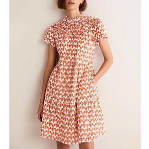 NEW Boden Flutter Sleeve Ruched Cotton Floral Poppy Dress NWOT